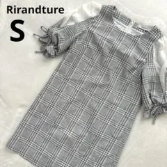 【Rirandture】チェック　一部袖シアー生地　袖口リボン　ワンピース　Sのサムネイル