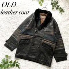 一点物　ヴィンテージ レザーブルゾン　コート　本革　異素材　ペイズリー　ダブル