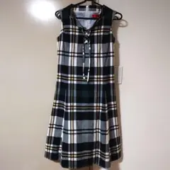 【美品✨ヨークランド】チェック柄ノースリーブワンピース　グリーン　ブラック 7のサムネイル