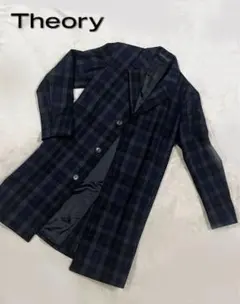 超美品 MENS Theory カシミヤ混プレイドコート ネイビー S
