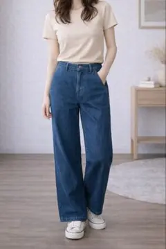 CINEMA CLUB ブルー デニム ワイドパンツ レディース Sサイズ