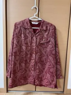 昭和レトロ　ペイズリー柄 長袖　ブラウス　シャツ 赤
