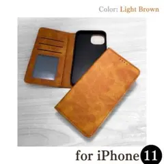【iPhone11用】手帳型スマホケース｜ポケット3つ｜ライトブラウン