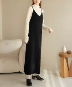 hinari ダブルストラップニットキャミワンピース　ブラック