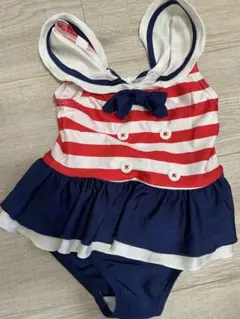 95cm 女の子用水着 赤と白のストライプ 95sizeスイムウェアベビー水着