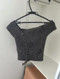 スパイラルガール ワンショルダー ラメ ダメージ加工 トップス F