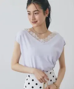 クールタッチUVレース付きVネックニット　ラブティックボンボン　接触冷感のサムネイル