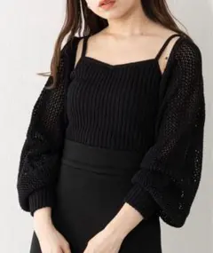 chico チコ　メッシュボレロカーディガン　アンサンブル　ブラック　レディース