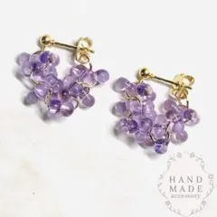 紫ビーズ フープピアス ファルファーレビーズ パープル ハンドメイド