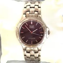 美品❣️エクシードEUROS　メンズ　チタニウム　黒文字盤　クォーツ 　稼働