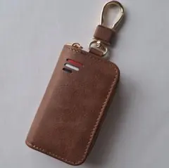 【新品】ブラウン　スマートキーケース 　レザー調 (PU )　キーリング付 車用