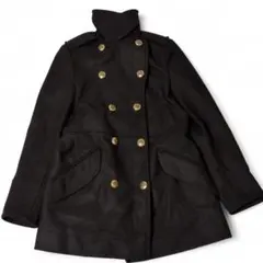 ザラ　ウールコート　金ボタン　ダブルブレスト　ミリタリー　ナポレオン　羊毛　黒