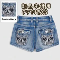 ROMWE GrungePunk スカル刺繍 デニム ショートパンツ シーイン