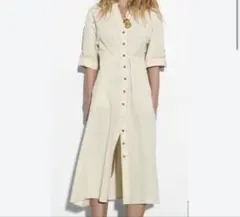 【ZARA】シャツワンピース 半袖 ロング丈