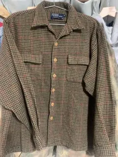 希少　Ralph Lauren ウールチェックボードシャツUSA製XLブラウン