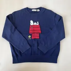ユニクロ PEANUTS スヌーピー ネイビー クルーネックセーター 140cm