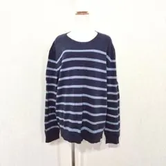 GAP ボーダーニット（L）ネイビー コットン クルーネック 定番 カジュアルのサムネイル