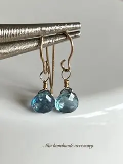 ☆サンタマリア アクアマリン超極小マロン14kgf天然石ピアス☆