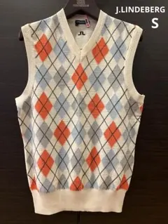 J.LINDEBERG アーガイルベスト S ゴルフ ウール　毛100%