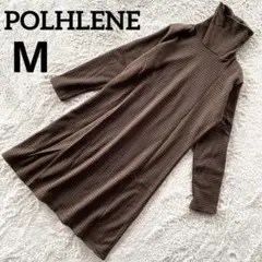 POLHLENE タートルネックワンピース　M 黒　茶　チェック柄
