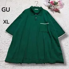【GU ジーユー】メンズ　洗える　オーバーサイズニットポロシャツ　グリーン　XLのサムネイル