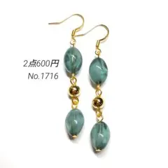 No.1716✽ハンドメイドピアス　アクリルビーズ　グリーンクリアマーブル