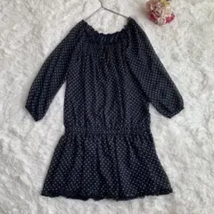 オリーブでオリーブ　シフォン　ドット柄ワンピース　ネイビー