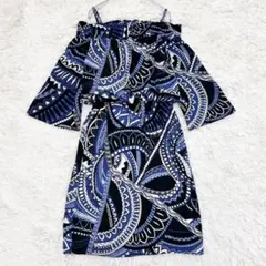 美品 オフショルダー 総柄 シフォン ペイズリー柄 ワンピース38のサムネイル