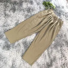 UNIQLO【L】楽ちん！ カーキ ゴム ウエスト ワイドパンツ コットン混