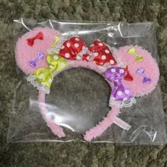 【レア】廃盤品 ミニーリボン ピンク ボア カチューシャ　カラフルリボン