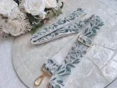ハンドメイド　インド刺繍リボン　ショルダー紐　緑　スマホストラップ　送料込