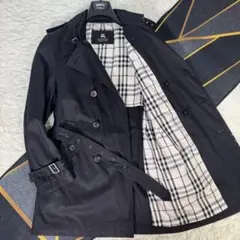 バーバリーブラックレーベル トレンチコート ダブル ノバチェック ベルト 黒
