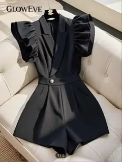 SHEINブラック パフスリーブ オールインワン　Ｌサイズ