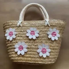花刺繍ストローバッグ