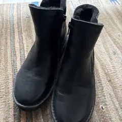 レザーショートブーツ 黒 ファー付き