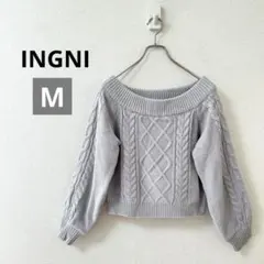 イング　ニット　セーター　オフショルダー　ケーブルニット　長袖　グレー　秋冬　M