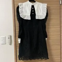 Swankiss レースミニワンピース 黒 フリル襟