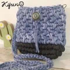 Tシャツヤーン❤︎ショルダー❤︎マルチポーチ❤︎タイダイブルー×デニム