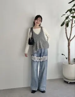 mystic シャギーニット　ペプラムベスト