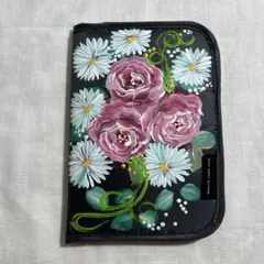 お薬手帳ケース288 トールペイント　手書き　ハンドメイド　ピンクローズ