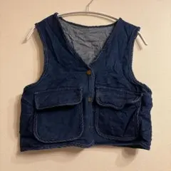 Dazy デニムベスト ポケット付き ショート丈インディゴ ブルー S 海外古着