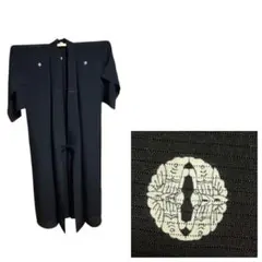 【美品】夏用喪服　絽　正絹 黒 家紋 対い蝶