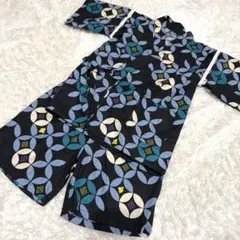 甚平【110】綿100 男の子 ボーイズ 夏 お祭り 浴衣 総柄 黒 青系