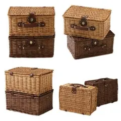 2個セット ラタン バスケットトランク（ベージュ・ブラウン）
