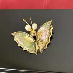 ヴィンテージブローチ 蝶アバロンシェル　ゴールド　パール 真珠　貝細工