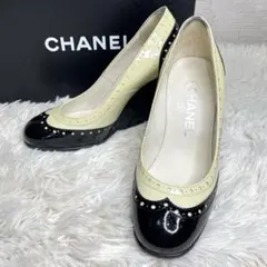 CHANEL シャネル バイカラー パンプス パテントレザー ココマーク 36Cのサムネイル