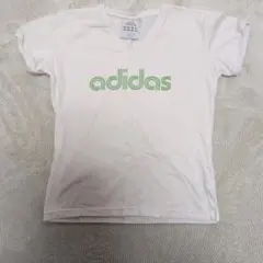 【adidas】アディダス Vネック Tシャツ ホワイト×グリーン Sサイズ