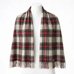 Jesi Lydia チェック柄 マフラー ストール 赤×ベージュ フリンジ付