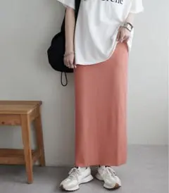 Discoat リブカットナロースカート WEB限定 ベビーピンク S