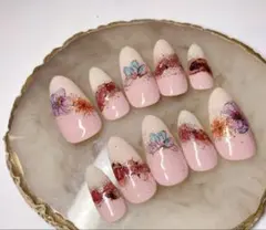 【普段使い◎】花柄　インク　ブルーミング　ネイルチップ　ニュアンスネイル